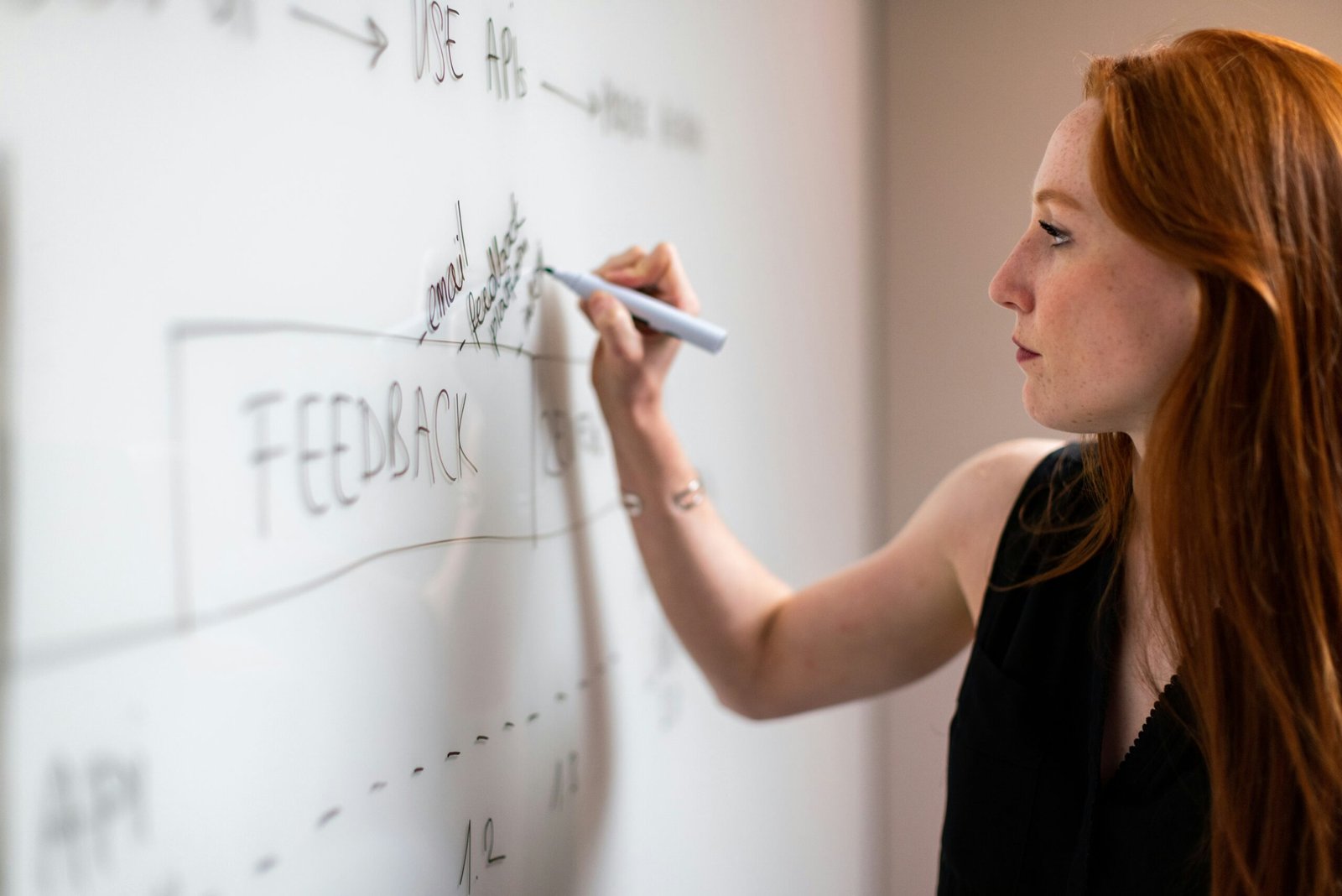 Phil working through a process on a whiteboard